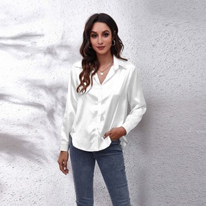 Camicia a Maniche Lunghe in Raso Simil-Seta, 23 Colori, 7 Taglie Disponibili, Stile Carino, Vestibilità Comoda, Lavabile, <span class=keywords><strong>Abbigliamento</strong></span> Femminile - Product Image 4