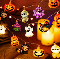 Lampu Tali Surya Gantung Halloween IP65, Lampu Bentuk Labu Hantu Kelelawar Bintang, Dekorasi Halaman Rumah Pesta Liburan Dalam & Luar Ruangan
