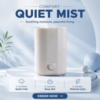 Nouveau design, humidificateur ultrasonique à brume froide 3L, contrôle par bouton rotatif continu, diffuseur d'arômes, LED à changement de couleur, faible bruit, CE, extérieur