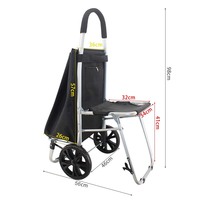 Chariot à provisions pliable léger de grande taille avec siège pliable pour la famille des personnes âgées épicerie quotidienne légumes nourriture