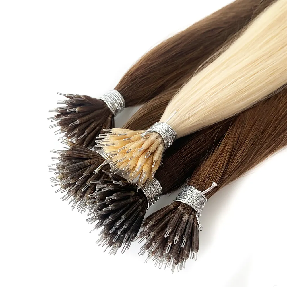 Extensions de cheveux naturels Remy avec anneau de pré-collage pour Salons de coiffure, vente en gros d'usine