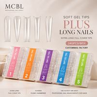 Faux ongles en gel souple transparents, couvrance totale, forme cercueil longue, avec logo personnalisé, vente en gros, pour extension d'ongles en salon de manucure