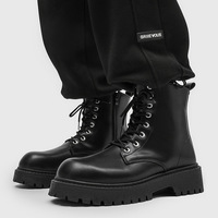 Bottes de travail pour hommes à fermeture éclair latérale, mi-mollet, style britannique, en PU noir, pour moto, automne, rehaussantes