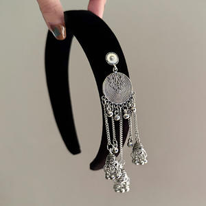 ربطات رأس سوداء مخملية واسعة شرابة للنساء والفتيات رباط رأس للحفلات أغطية رأس إكسسوارات يدوية عتيقة - Product Image 6