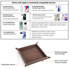 Wholesale Leather Valet Tray Wireless Charging Bedside Storage Jewelry Sundries Support OEM Catchall Tray for Bathroom Use Model - Product Image 3