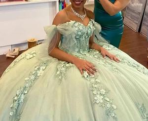 Luxe Sage Vert Quinceanera Robes 3D Perles Floral Dentelle Robes De 15 Anos Fête D'anniversaire <span class=keywords><strong>Robe</strong></span> De Bal - Product Image 2