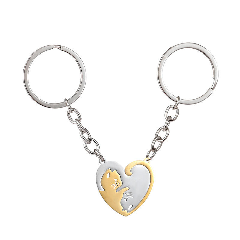 Love Gold Silver Cat Keychain Pair