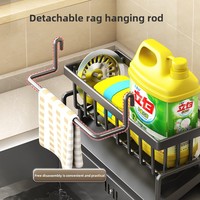 Support d'évier de cuisine en métal en gros avec barre de suspension amovible pour torchons, porte-éponge antirouille pour savon et brosse