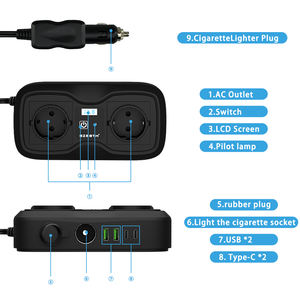 Onduleur de voiture robuste 200W 12V à 220V AC avec 2 ports USB prend en charge le mini réfrigérateur <span class=keywords><strong>TV</strong></span> et les outils électriques - Product Image 2