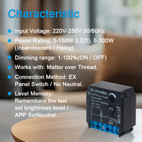 BiliHonDim MicDim58X - Regulador de Intensidad Inteligente, 220~240V, Sin Neutro, 1~100% de Atenuación, Memoria de Brillo, Control por Voz y Aplicación, Lámpara LED