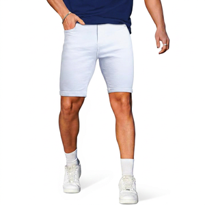 Shorts en jean bleu clair pour homme, taille mi-haute, coupe droite, décontracté, été, respirant, en coton tissé, délavage classique - Product Image 1