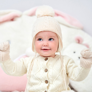 Bonnets d'hiver pour bébés <span class=keywords><strong>Bonnet</strong></span> pour garçons Filles <span class=keywords><strong>Bonnet</strong></span> en tricot Pompons Accessoires pour nouveau-nés Trucs d'oreilles chauds Ensemble de gants pour enfants - Product Image 3