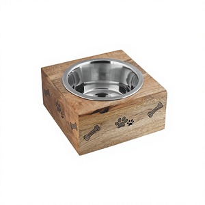 Cuenco de acero inoxidable para comida de mascotas, tazón de comida de madera y acero inoxidable, de estilo lujoso, fabricante, precio más bajo - Product Image 1