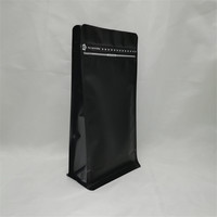 Pochette à fond carré en aluminium noir mat avec doublure en feuille, à huit côtés, avec fermeture éclair à languette de déchirement facile pour café en grains et aliments
