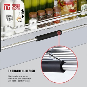 TIANYI Modern 2-Tier Flat Wire Pull Down <b>Shelf</b> Kitchen Upper Cabinet Lift Basket <b>Chrome</b> Plated Steel Elevator Storage Organizer - Product Image 3