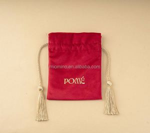 Pochette à cordon en velours doux avec pompon, sacs d'emballage cadeaux en suède recyclable pour bijoux et vin, logo personnalisé, rouge, cosmétique, accepter - Product Image 5
