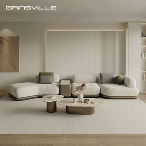 Luxury 2026 New Trending Cream Style Boucle Curved <strong>Sofa</strong> Set Modern Organic Modular Sectional with Integrated Marble <strong>Side</strong> <strong>Table</strong> - Product Image 1