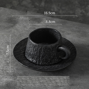 Ensemble tasse à <span class=keywords><strong>café</strong></span> et soucoupe <span class=keywords><strong>en</strong></span> céramique motif pierre, texture minimaliste, noir et blanc mat, 10 oz, pour couple, anniversaire - Product Image 2