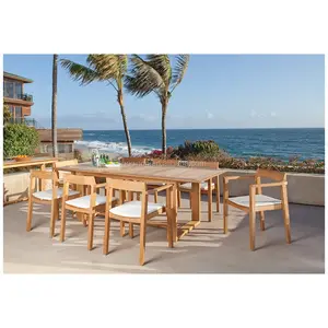 Expandable 8 Seater Contemporary Patio Outdoor Furniture Teak Wood Dining Table Chairs Set