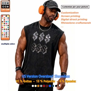 Camisetas sin Mangas Personalizadas con Pedrería para Hombre, <span class=keywords><strong>Camiseta</strong></span> Deportiva de Gimnasio con Pedrería Lavada con <span class=keywords><strong>Agua</strong></span>, Camisetas sin Mangas para Hombre de Gimnasio con Pedrería - Product Image 1