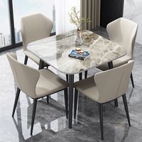 Mesa de Comedor Ajustable de Estilo Italiano, de Pizarra Cuadrada, Brillante, para Negocios, Recepciones, Negociaciones, Estilo Influencer, para el Hogar
