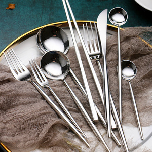 Ensemble de couverts en acier inoxydable DF 304, manche Annie Lathe, couteau à steak poli miroir, vaisselle durable, moderne et minimaliste - Product Image 2
