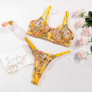En Gros Ensemble de Lingerie Sexy pour Femmes, <span class=keywords><strong>Soutien</strong></span>-<span class=keywords><strong>Gorge</strong></span> et Culotte Deux Pièces Transparent en <span class=keywords><strong>Dentelle</strong></span> Brodé - Product Image 6