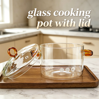 Articles pour la maison et la cuisine, verrerie écologique, fait main, pot de cuisson en verre borosilicate transparent de haute qualité avec couvercle et poignées ambrées