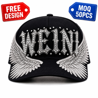 Casquette de baseball WEINI de luxe avec logo gothique, broderie d'ailes en strass, casquette snapback 5 panneaux style hip-hop pour hommes et femmes, vente en gros