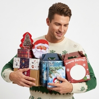 Boîte cadeau de Noël en carton ondulé rouge personnalisée avec poignée et fenêtre pour cadeaux de fêtes