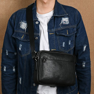 Bolsa de Mensajero de Cuero Genuino Personalizada al por Mayor, Cuero de Vaca Curtido Vegetal, Vintage, Negra, Impermeable para <span class=keywords><strong>Hombre</strong></span>, Bolso de Mano de Cuero de Fábrica - Product Image 3