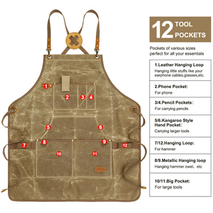Delantales de Trabajo de Lona Encerada Resistentes al Agua para <span class=keywords><strong>Carpinteros</strong></span>, Delantales Ajustables para Mecánicos y Trabajos en Madera con Múltiples Bolsillos - Product Image 5