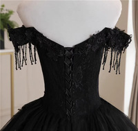 Robe de bal noire à épaules dénudées pour femme, robe formelle en tulle avec appliques en dentelle, longueur au sol, pour bal de promo, mariage et soirée