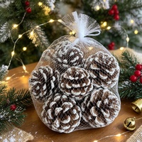UMIN Kerucut Pinus Alami Berlapis Salju 5-6cm 6Pcs/Kantong Ornamen Kering Rustic untuk Kerajinan DIY Pengisi Karangan Bunga Gantung Natal