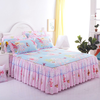 3pc Jupe de lit Fibre de polyester Elastique Drap-housse Matelas Protéger Ensembles de literie Couverture Fleurs Drap de lit Textiles de maison Couvre-lit