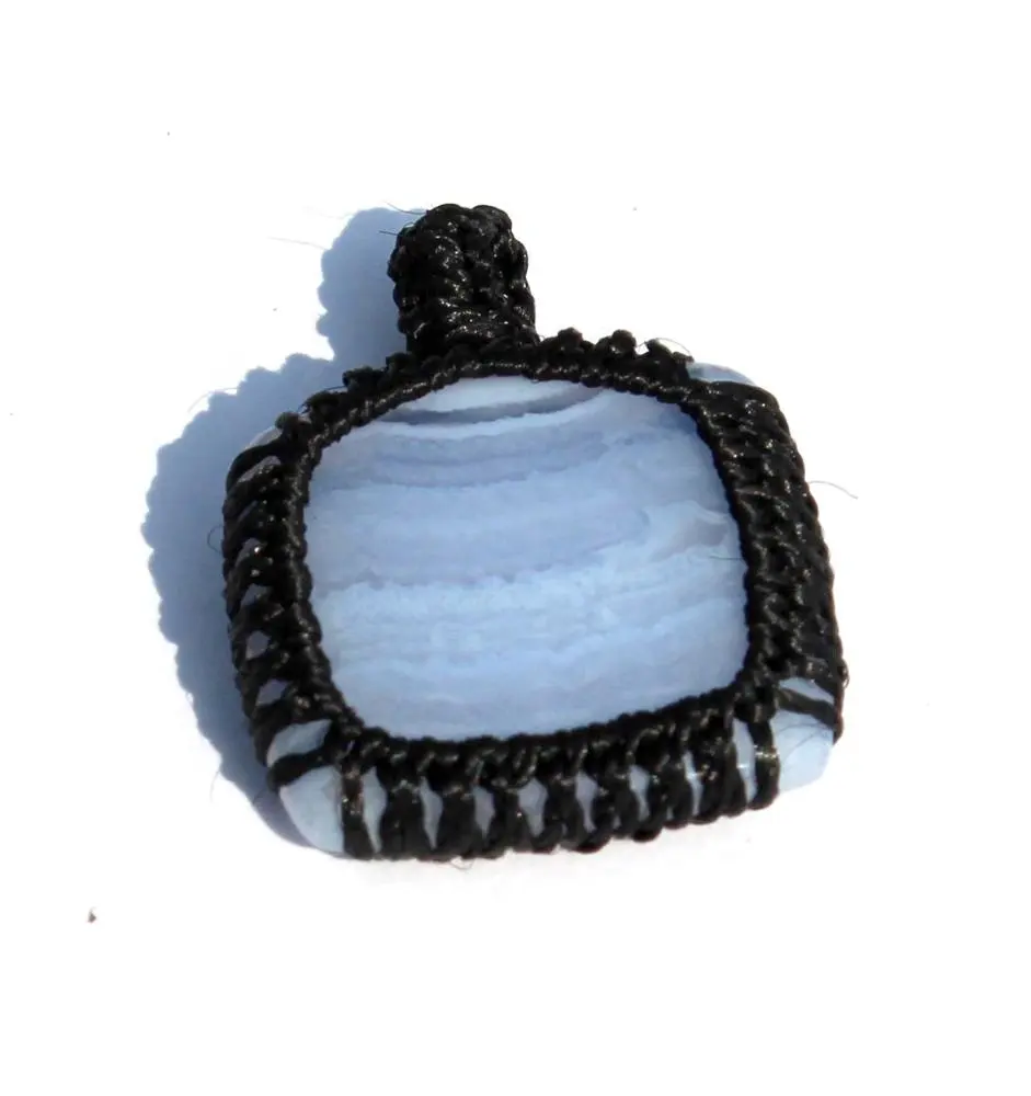 Blue Lace Agate Square Shape Macrame Cord Wrap Stone Pendant