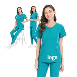 Ensemble d'uniformes à Logo personnalisé couleur claire sarcelle vert médecin hôpital médical taille élastique Jogger soins infirmiers gommes pour