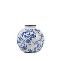 Vase en céramique de style chinois moderne, bleu et blanc, avec des fleurs en porcelaine craquelée, des fleurs séchées, hydroponie, sens avancé, ornements