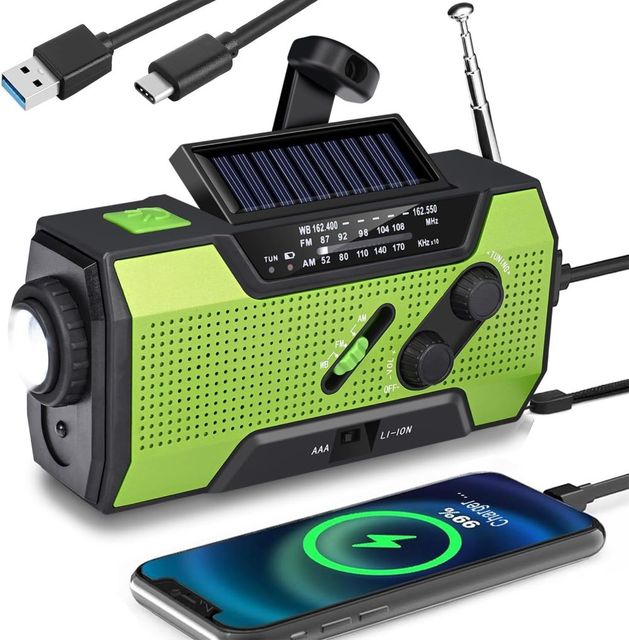AM/FM Emergency Radio NOAA Weather Alert Solar Hand Crank LED Flashlight 2000mAh Battery Portable OEM for Home Outdoor Disaster
