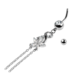 <span class=keywords><strong>Piercing</strong></span> <span class=keywords><strong>all</strong></span>'<span class=keywords><strong>Ombelico</strong></span> con Doppia Catena in Acciaio Placcato, Gioiello con Pendente a Catena Lunga - Product Image 2