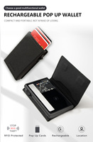 Dompet Pop Up Hitam Anti RFID, Tempat Kartu dengan Gesper Magnetik dan Ritsleting, Dompet Mini untuk Kartu Kredit