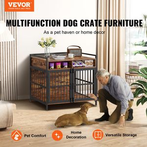 Cage pour chien de taille moyenne avec double porte, cage/chenil pour chien en bois de 38 pouces avec étagère de rangement, multifonctionnelle. - Product Image 3