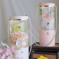 Portable PVC Transparent Fenêtre Cylindre Boîte À Fleurs Transparent PVC Fenêtre Simulé Fleurs Saint Valentin Fleur Boîte D'emballage