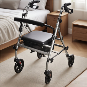 Wei Xuankang Four-Wheeled <b>Walker</b> With Seat Black Folding Walking Aid For <b>Elderly</b> Mobility Support - Product Image 1