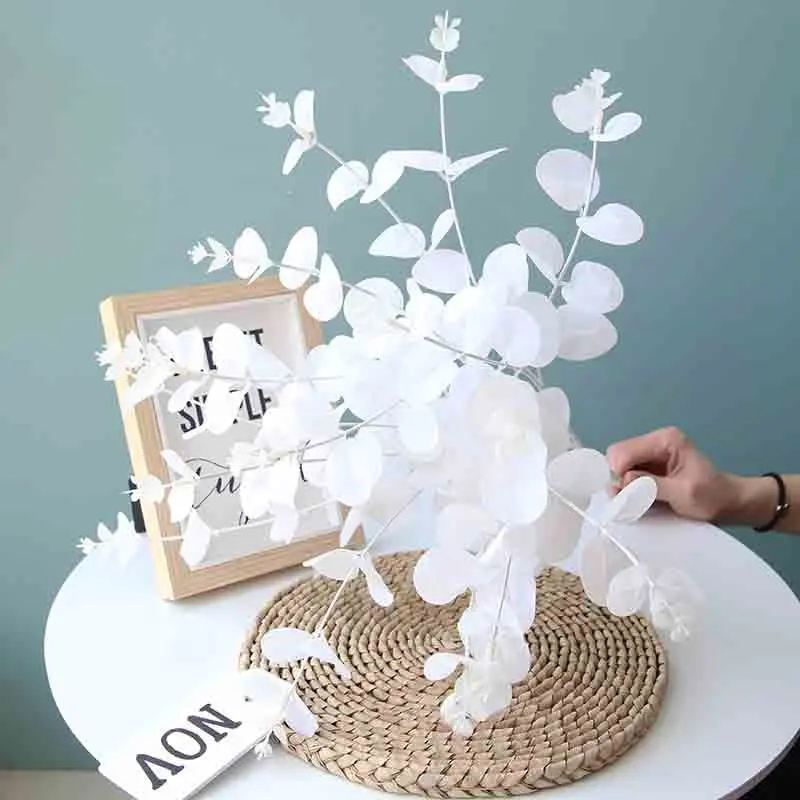 50cm 높이 5 색 흰색 유칼립투스 무리 부시 꽃다발 잎 줄기 실크 웨딩 홈 인공 장식 꽃 판매