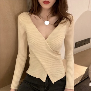3, Maglione da donna autunnale nuovo con scollo a V, a maniche lunghe, slim fit, in maglia, da indossare sotto la maglia principale - Product Image 5