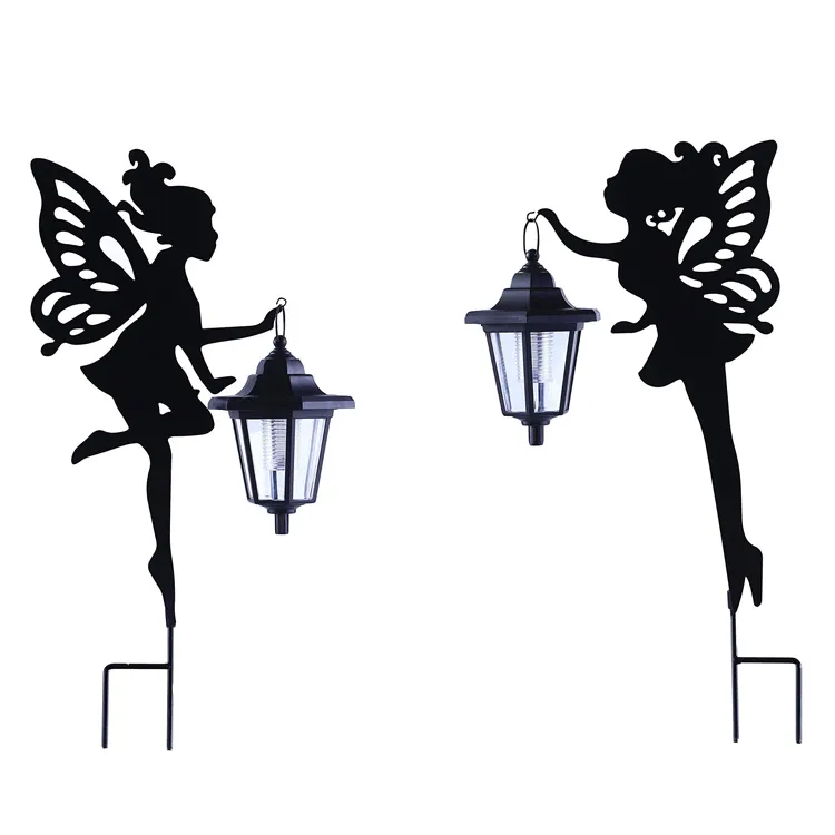 Metal Fairy Stake Solar Light Outdoor Decoration Garden Solar Metal Fairy Stake Statues Decor for Lawn Patio or Courtyard Decor