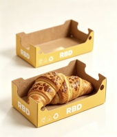Plateau alimentaire pliable en papier avec logo personnalisé, boîte à emporter jetable pour boulangerie, pour croissant, hot-dog, sandwich, rouleau de cannelle, charcuterie