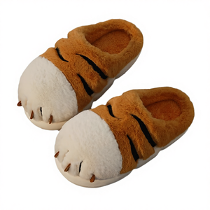 Chaussons d'intérieur chauds et amusants pour femme, en peluche douce avec semelle EVA, motif patte de tigre de dessin animé, pour l'automne et l'hiver - Product Image 3