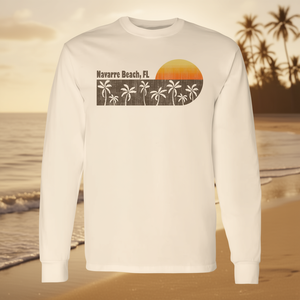 Camiseta de manga larga Navarre Beach Fl con diseño retro de palmeras y puesta de sol - Product Image 3